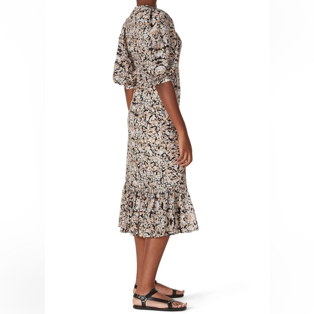 Sea new york Black and Cream Floral Midi Borealis Puff Sleeve silk cotton blend - Picture 2 of 13